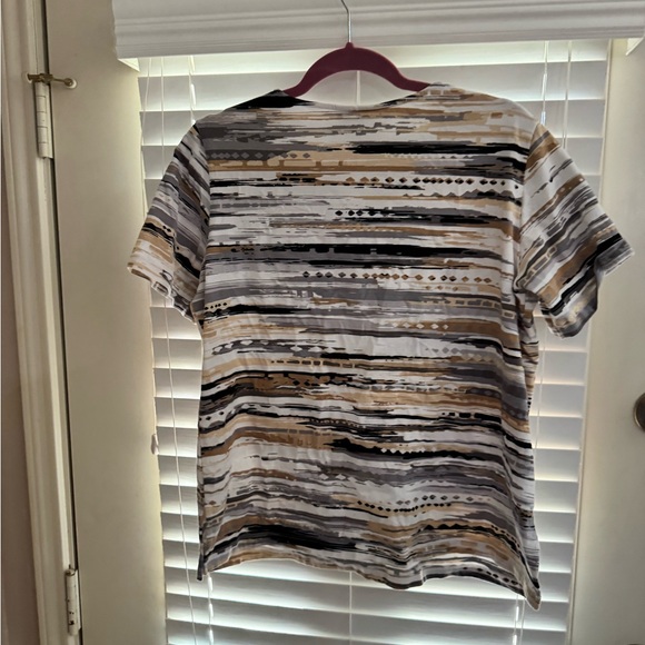 Alfred Dunner Striped Short Sleeve Shirt in White, Black & Brown - Picture 5 of 5